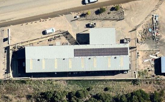 Aerial view of a City of Cockburn shed with rooftop solar