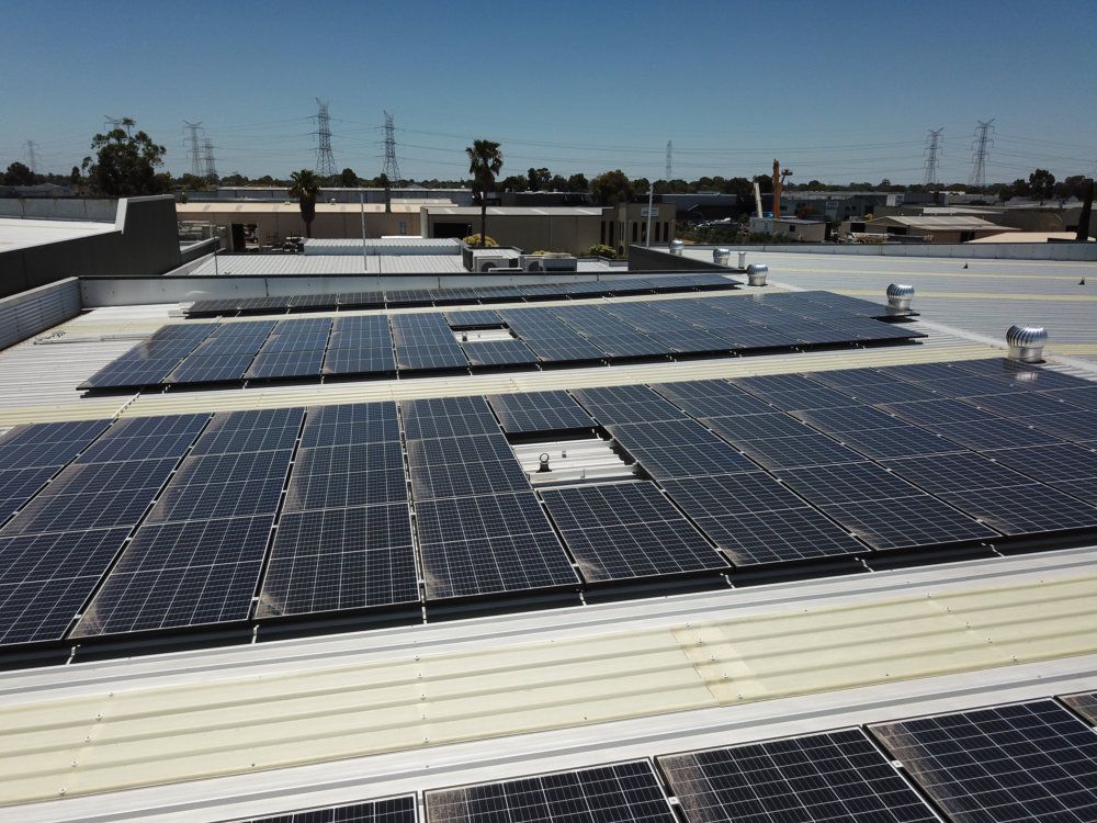 Rows of solar panels across the Riggers Workwear factory roof